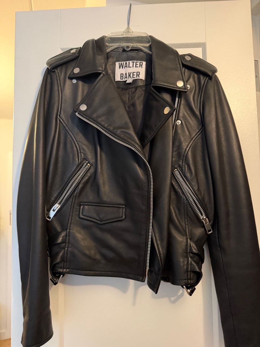 Walter Baker Black Leather Moto Jacket with Silver Hardware